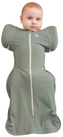 Love To Dream™ Swaddle UP™ Übergangsschlafsack, groß (8–11,5 kg) – Dunkeloliv | Eng anliegend, abnehmbare Flügel | 1,0 Tog, Frühling & Sommer 20–24 °C | Waschbare Baumwolle, Doppelreißverschluss