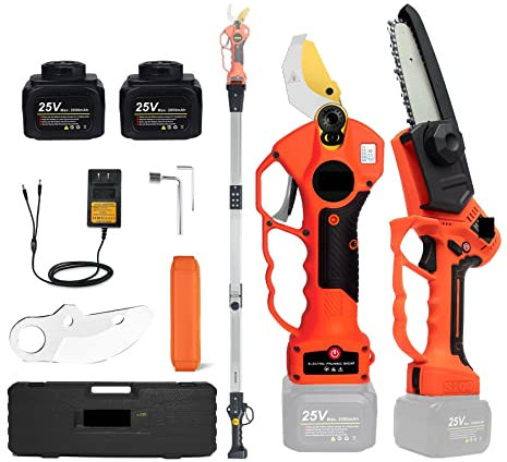HPHPH Forbici Potatura a Batteria, Potatore Elettrico a Batteria da 25 V 40 mm con Cavo di prolunga Tagliaerba a Catena da 5 Pollici, per Il Giardinaggio(Shears Saw Pole)