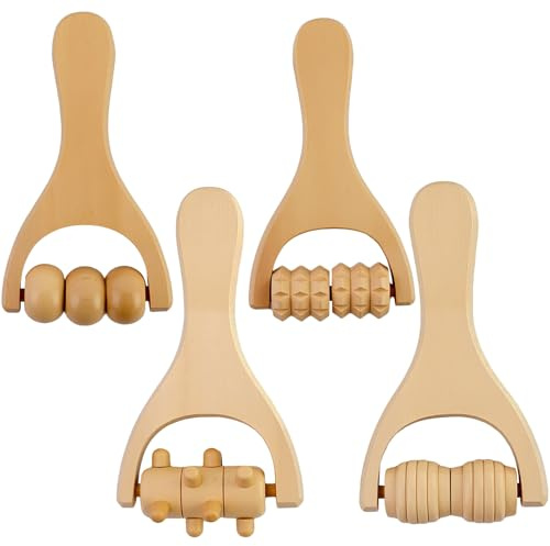 4 stycken massagerullar, handtag massageruller, ryggmuskelskoter, massageapparat med handtag fascia rulle, för avkoppling av rygg, ben, händer, helkroppsmuskler
