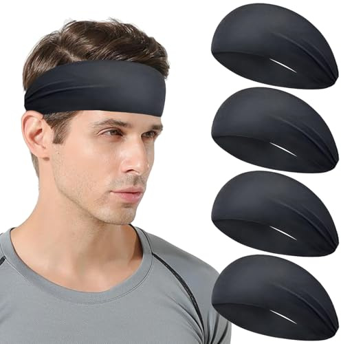 Fascia Sudore Testa Uomo, 4 PCS Fascia Running Testa, Fascia Testa Ciclismo, Fascia Testa Sport, Fascia Nera Capelli Donna, Fascia Testa, per Uomini e Donne Fitness, Jogging, Yoga