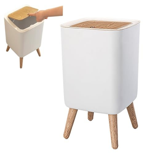 10L/2.6 Gallon,Bedroom Bin with Press Top Lid,Living Room Trash Can with Legs,Small Garbage Bin for Kitchen,Bathroom,Bedroom,Living Room,Office,Dog Proof,Toilet,Outdoor (White, Square)