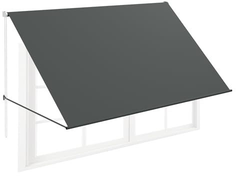 FIVMEN Toldo de brazo plegable retráctil con cordón y barra de soporte de aluminio, toldo para balcón, toldo solar, protección solar para ventanas, terraza, balcón, 200 x 145 cm, antracita