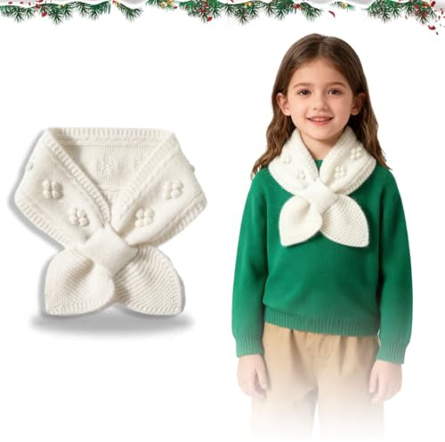 YCZARD Kids Scarf, Cute Winter Warm Scarf for Girls, Wrap Cross Collar Neckerchief, Solid Color Girls Neck Warmer Scarfs 3-10 Years Autumn Winter Both (White)