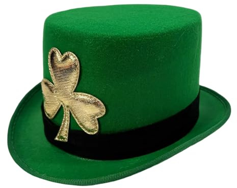 Generisch Cylinderhattskostym, huvudbonad med gyllene växtdesign, St Patrick's Day, cylinderhattar, för trollkarlar, vuxna, kvinnor, tonåringar, seniorer, scenframträdanden, fest, rollspel