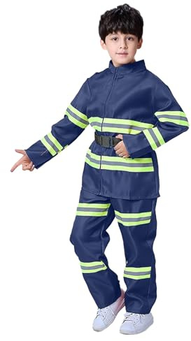 Feuerwehr Kostüm Kinder,Faschingskostüme Jungen,Feuerwehrmann Kinderkostüme,Faschingskostüm,Karneval,Fasching Kostume Mädchen,Kinderkostüm Rennfahrer Pilot Bauarbeier Costume Kids,Cosplay 4 Blau