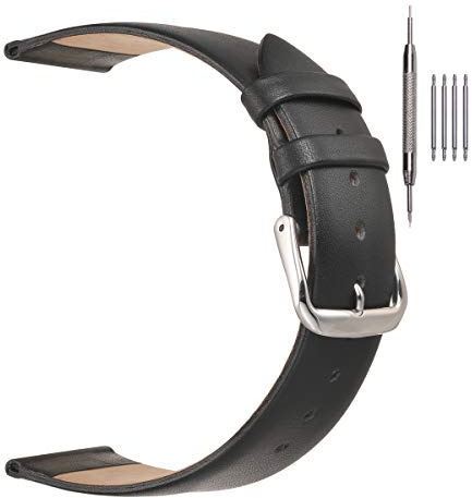 EACHE 18mm Leather Watch Bands for Women Ladies Black with Sliver Buckle