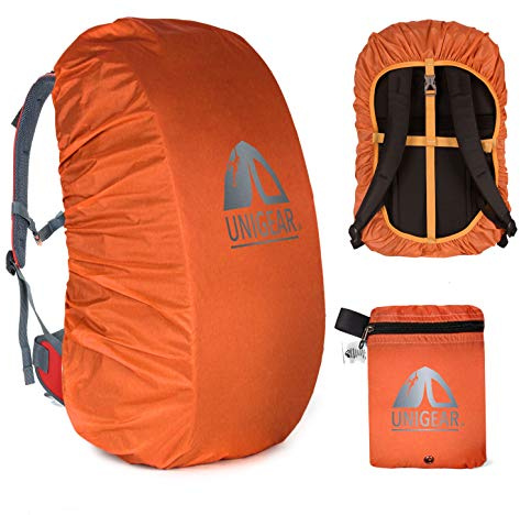 Unigear Regenschutz-Rucksack, 10 – 90 l, wasserdicht, staubdicht, Abriebfest, langlebig, für Camping, Wandern, Reisen, Radfahren (Orange, L)