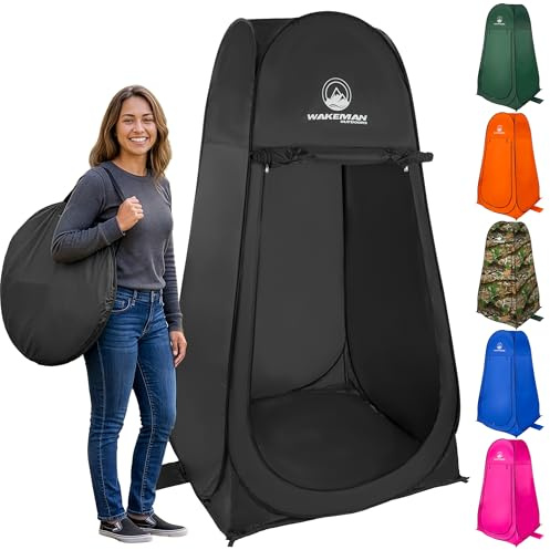 Pop Up Pod - Privacy Shower Tent, Dressing Room, or Portable Toilet Stall with Carry Bag for Camping, Beach, or Tailgate by Wakeman Outdoors (Black)