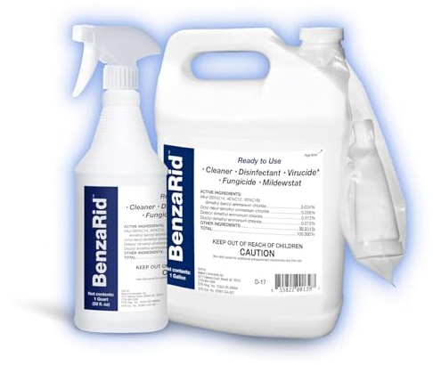 BenzaRid Pro Mold Killer Fungicide Disinfectant including Aspergillus Niger (Black Mold) H5N1 Pack | Multi-Purpose Fungicide, Mildewstat, Disinfectant, Virucide | EPA Reg. 1 Gal + 32 oz.