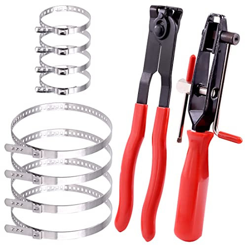 Keadic 10 Pcs Heavy Duty Multi-Purpose Hose Clip Pliers, CV Boot Clamps Kit with Ear Clamp and Hose Joint Boot Band Plier, Crimp Clamp Clic-R Collar Pliers Adjustable Drive Shaft CV for Most Cars