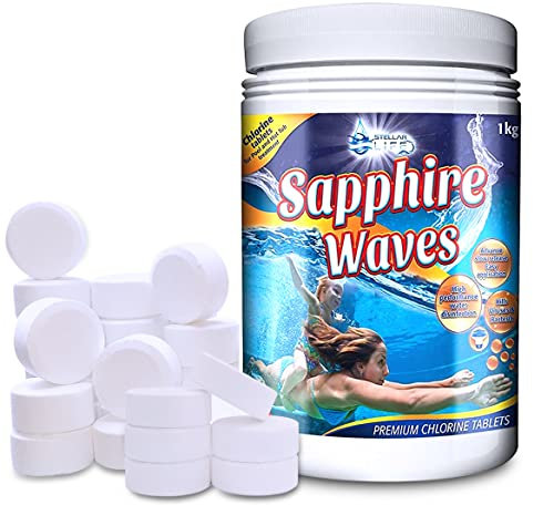 Sapphire Waves Chlorine tablets for hot tubs - Chlorine tablets for swimming pool, chlorine tablets, hot tub chlorine tablets, chlorine tablets for pool,1kg 50x20g