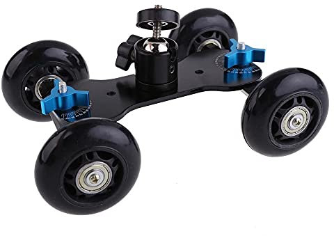 Kamerawagen Skater Schwarzer Blauer Mini-4-Rad-Desktop-Kamera-Schiene-Autotisch-Dolly-Auto mit Kugelkopf-Slider-Spur (Color : Black)