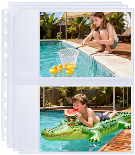 Paquete de 60 páginas de recambio de álbum de fotos de 5 x 7 pulgadas para carpeta de 3 anillas, fundas de fotos ultra transparentes con capacidad para 240 imágenes, páginas de fotos de doble cara con