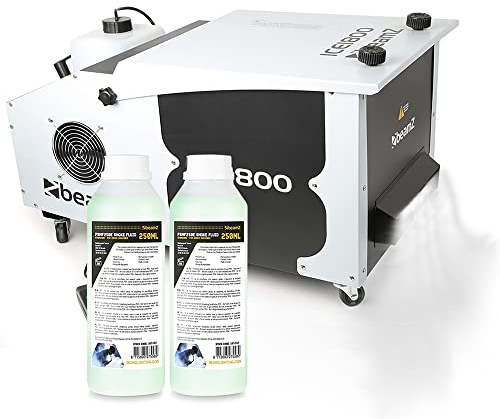 beamz ICE1800 Low Lying Fog Machine with DMX Control, 1800W Ground Fogger with 500ml Fluid, Remote Timer, Dry Ice Floor Smoke Effect for DJ Events, Weddings, Stages, Parties and Dancefloors