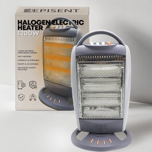 EPISENT 1200W Halogen Heater – 3 Bar Portable Electric Room Heater with 3 Heat Settings & Oscillation | Instant Heat Glow, Tip-Over & Overheat Protection, Carry Handle, Replaceable Bulbs