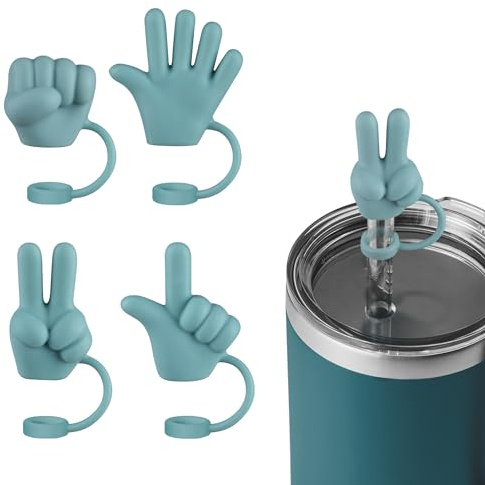 Nearockle 4pcs Geste Silikon Strohhalm Abdeckung Kompatibel für Stanley Yeti Tumbler Cup Zubehör, für Wiederverwendbare Strohhalme 8-12mm/0.23-0.4inch (Grün)