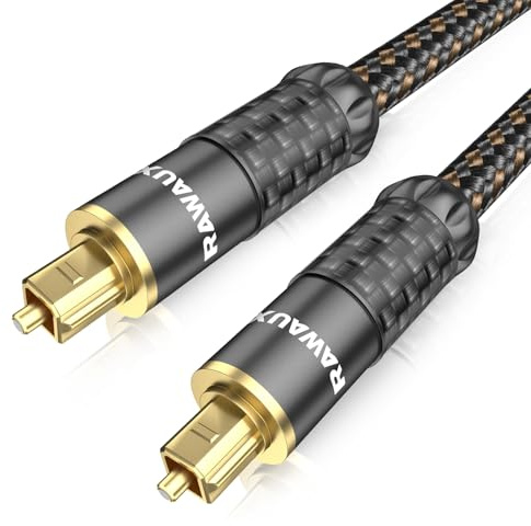RAWAUX Optical Audio Cable 3M, Optical Cable for Soundbar to TV 24K Gold-Plated Toslink Spdif Digital Optic Audio Lead Carbon Fibre Alloy Case for Home Cinema, Speaker, DVD Player