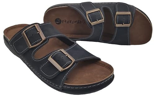 Freeland Sandales en cuir pour maison, plage, jardin, sabot d'été, fabrication artisanale, Noir , 43 EU