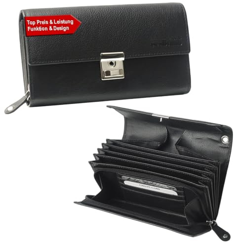 Echt-Leder Kellnerbörse Taxi Geldbörse Leder schwarz Kellner-Portemonnaie Kellner-Geldbörse Geldbeutel Portmonee mit großem Münzfach für Damen Herren
