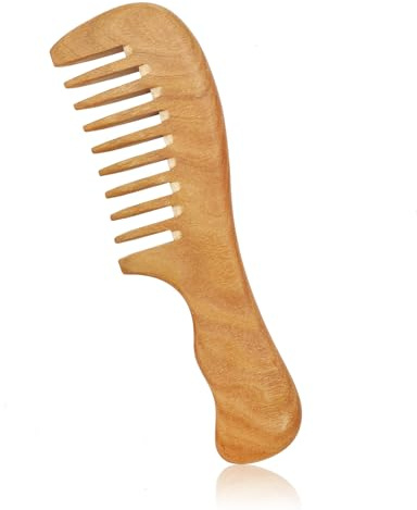 Peine de pelo de madera para cabello rizado y grueso – dientes anchos y antiestáticos – para mujeres (5 mm de ancho de los dientes B)
