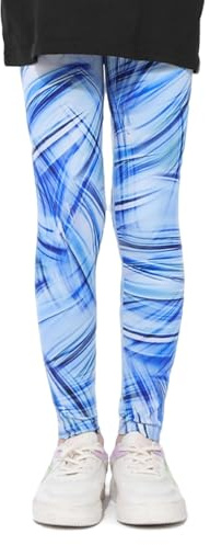 FILOWA Leggings för flickor flickor elastiska sportbyxor färgglada tryckta långa leggings gym mjuka byxor yoga byxor tonåring fitness gymnastik sportkläder 6–13 år, Blå, 8-10 anni