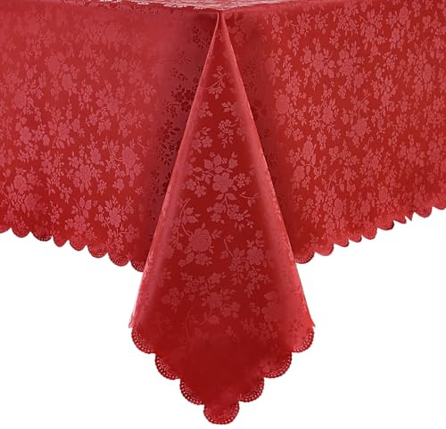 Romanstile Mantel de hule para mesa 140x240 cm Mantel lavable para exterior Mantel de hule impermeable Resistente al clima 350GSM Fácil de cuidar Mantel rojo de decoración para primavera, mesa de
