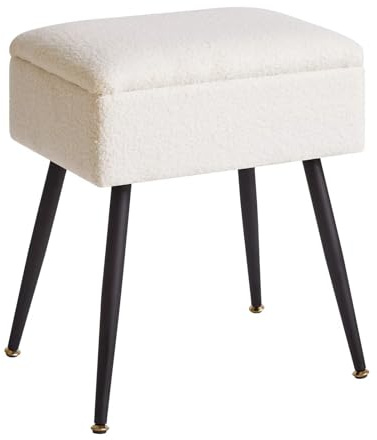 Aibiju Teddyfellimitat Hocker mit Stauraum, Rechteckiger Fußstützenstuhl Ottoman,Schminktischsitz, Kleiner Beistelltisch für Schminkzimmer, Schlafzimmer, Weiß YD-SMS137W