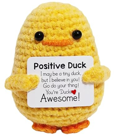 Positive Duck Gifts,Exam Good Luck/Graduation Gifts with Encouragement Card,Mini Knitted Doll,Emotional Support Crochet Desk Buddy,Proud of You Potato,Cute Stuff for Women Men Her Friend Kids Teacher