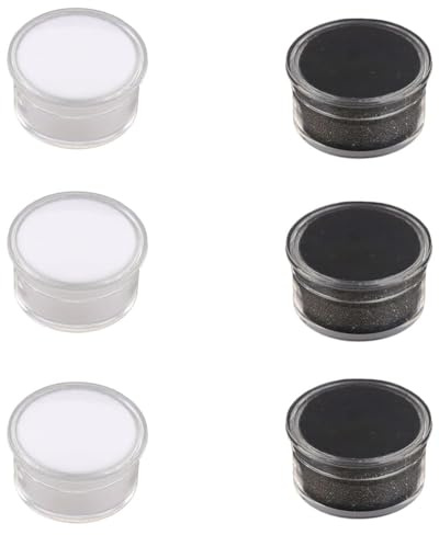 QUUPY Lot de 6 mini boîtes rondes en plastique avec couvercles transparents et éponge pour collection de strass (blanc + noir)