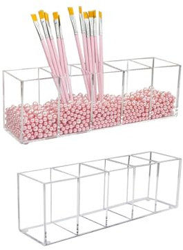 SoeUyd Pot à Crayon en Acrylique Transparent, Pot a Crayon, pot a crayon bureau, 5 Compartiments Porte-Stylo Acrylique, Rangement Pinceaux Maquillage, Organisateur de Bureau
