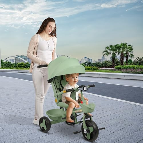 Kinderwagen für Babys, leicht und kompakt von 0 Monaten bis 4 Jahren, maximale Tragfähigkeit von 25 kg, zusammenklappbarer Kinderwagen, neigbarer Rückenlehne, 100 * 75 * 50cm - Grün
