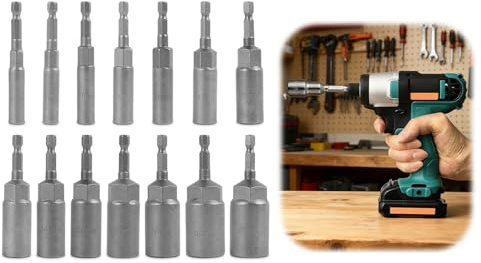14 Piezas Juego de Destornilladores de Tuerca Hexagonal, Llaves de Vaso Magnéticas, 6-19 mm, 1/4 de Pulgada para Taladros y Atornilladores, Set de Herramientas para Reparación