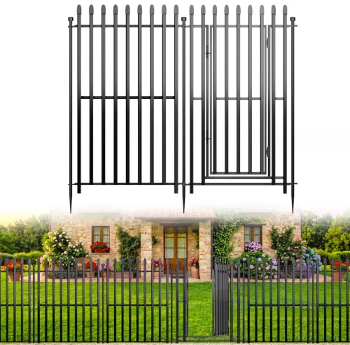 Kingido 10 Panels No Dig Decorative Garden Fence with Gate, 101 cm (H) x 671 cm (L) Rustproof Metal Temporary Fencing, Outdoor Animal Barrier Dog Fence for Yard, Patio, Border, Flower Bed & Landscape