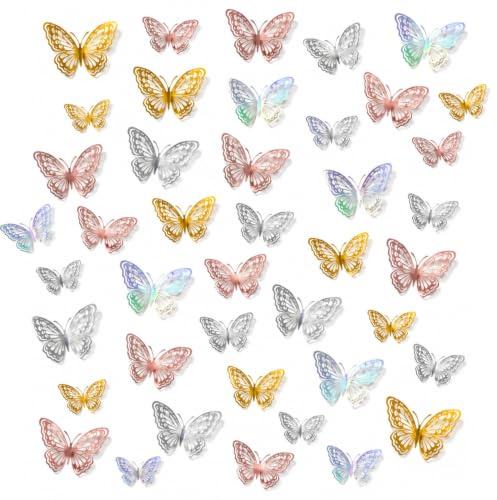 Lot de 48 stickers muraux décoratifs 3D en forme de papillons métalliques