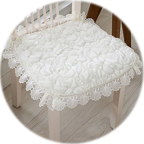 TINTON LIFE 2pcs 17 X 17 Soft Plush Square Chair Cushion Garden Patio Home Lace Floral Dining Seat Pads with Ties (White)