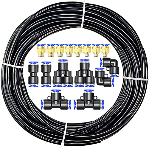 ERGAOBOY Svart 10 m polyuretan PU luftslang rörssats, 8 mm ytterdiameter x 5 mm innerdiameter med 14 anslutningssatser