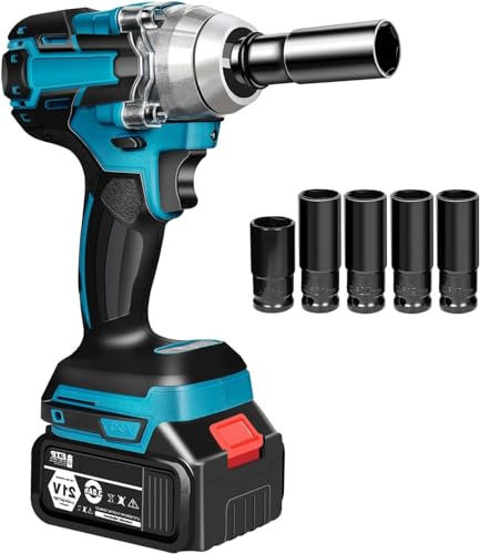 Lightakai Llave de impacto eléctrica de 18 V, 1/2 ‘cuadrada, batería sin escobillas, par de torsión, 350 Nm con luz LED, 0-4000 rpm (sin batería ni cargador)