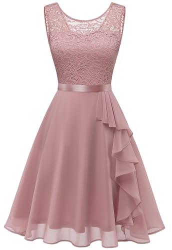 Berylove - Vestido de cóctel elegante con dobladillo de volantes, para mujer, para boda, de noche, corto, Rubor, XXL