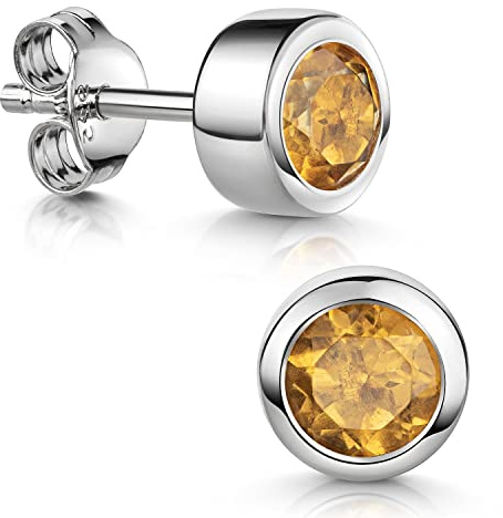 Materia Citrin Ohrringe Silber 925 klein - Damen Ohrstecker rhodiniert SO-492-Orange