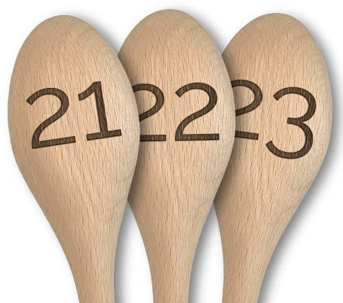Set of 10 Engraved Wooden Spoons, Rustic Table Number Markers and Order Tracking, Numbered 21-30, Great for Restaurants, Cafes, Weddings, Parties and Events (Numbers 21-30)