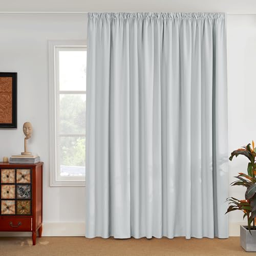 PONY DANCE Raumteiler Vorhang für Schienensystem Wohnzimmer Gardinen Weiss Blickdicht 1er-Set H 220 x B 300 cm Thermogardinen Kälteschutz Extra Breite Vorhänge mit Kräuselband, Grau-weiß