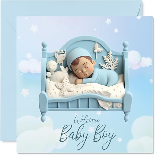Stuff4 Biglietto di auguri per neonato, con scritta in inglese Welcome to the World, 145 mm x 145 mm, biglietto di auguri per i genitori, Ragazzo