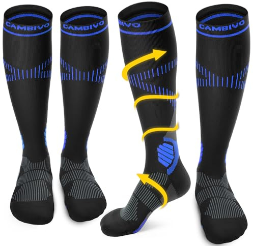 CAMBIVO Calze Compressione Graduata Donna Uomo 2Paia, Gambaletti Compressione Graduata 15-20 mmHg, Calze Elastiche a Compressione Antitrombo, Calzini Lunghe per Vene Varicose, Aereo, Sportive, Corsa