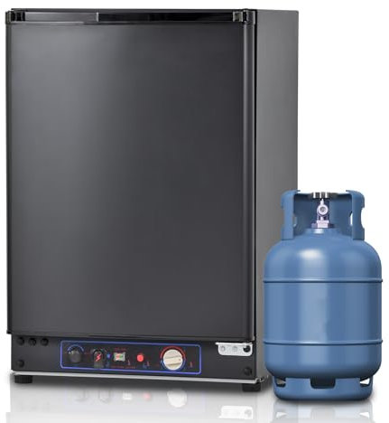 Techomey Gas Fridge 60L, 3 Way Fridge Camping, Gas Camping Fridge with Reversible Door, Silent 3 Way Fridge for Caravan, Motorhome, Truck