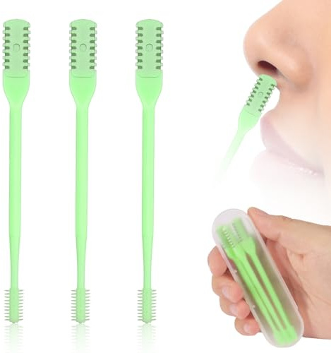 3pcs 2 en 1 Tondeuse à Poils de Nez, Nettoyeur de Poils de Nez Double Face Coupe-Poils Nasaux Rotatif à 360 Degrés Outil d'Épilation Manuelle Portable pour Narines pour Hommes et Femmes (Vert)