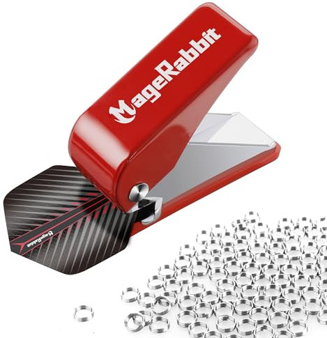 MageRabbit Dart Flight Locher mit 100 Metall-O-Ringen, Dart zubehör,Dart Werkzeuge,Flügel-Lochzange für Darts， Robuste Metall-Lochzange für präzises Stanzen von Dartflügeln,Dartstanzer (Rot)