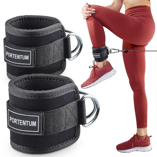 PORTENTUM Sangle Cheville Musculation Poulie (2 unités) - Ankle Straps pour Sport, Kickback, Entraînement des Fessiers - Accessoires de Fitness pour Cable Machines
