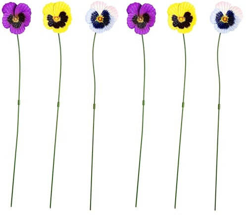 Garden Gear Metal Flower Stakes, Decorative Multi-coloured Pansy or Sunflowers Ornament, Outdoor Novelty Flowers for Pathways, Patios, Borders & Flowerpots (Pansy x6)