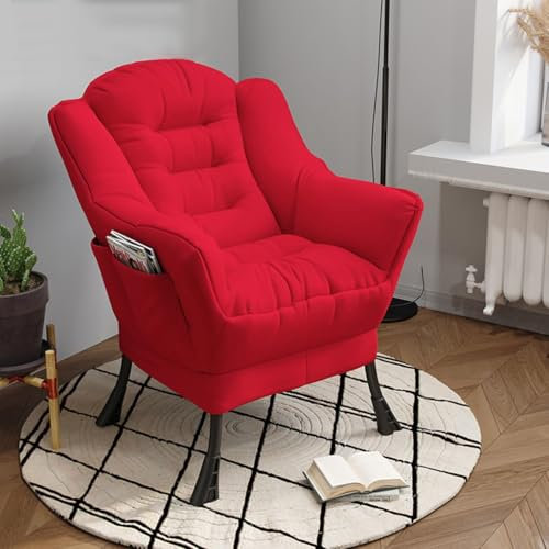 Modern Lounge Recliner Chair with Pocket Comfy Lazy Chair for Living Room Relax Sofa Back Reclining Chair with Steel Frame and Upholstered Seat in Red