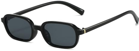YAMEIZE Occhiali da Sole Rettangolar Donna Uomo Retro Anni '90 Piccolo Occhiali da Sole UV400 Protezione (Nero chiaro Nero)